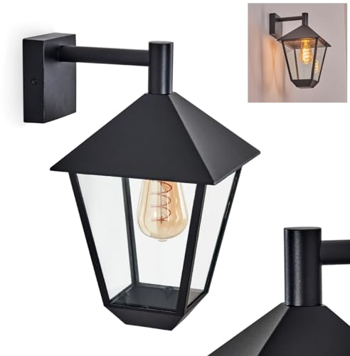 Außenwandleuchte Anfei, Wandlampe abwärts in antikem Look aus Metall/Glas in Schwarz/Klar, Wandleuchte E27-Fassung, Landhaus Außenleuchte für Terrasse, Veranda u. Hof, IP44, ohne Leuchtmittel