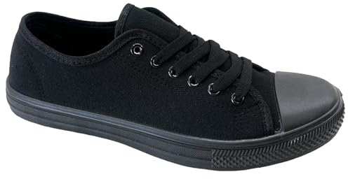 Mens LACE UP Casual Espadrilles Plimsolls Gym Pumps Canvas Trainers Shoes Black