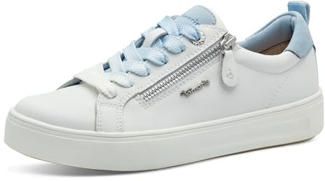 Tamaris COMFORT Damen Sneaker flach mit Reißverschluss Freizeit, Weiß (White/Blue), 42 EU