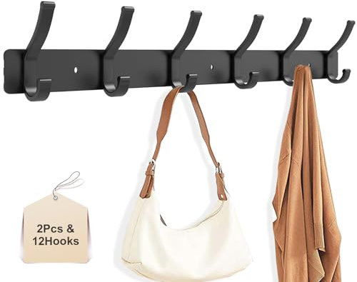 Infixtree Porte-manteau mural, crochets muraux entièrement en métal pour accrocher des charges lourdes, 6 crochets doubles, crochets d'entrée pour accrocher manteaux, sacs à main, chapeaux, clés et