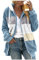 Frauen warm Verdickter Mantel warm feste Farb-Spleißen Winter-Vlies-Lined-Kapuzenpulli Damen Mantel Lederärmel (Blue-C, XL)