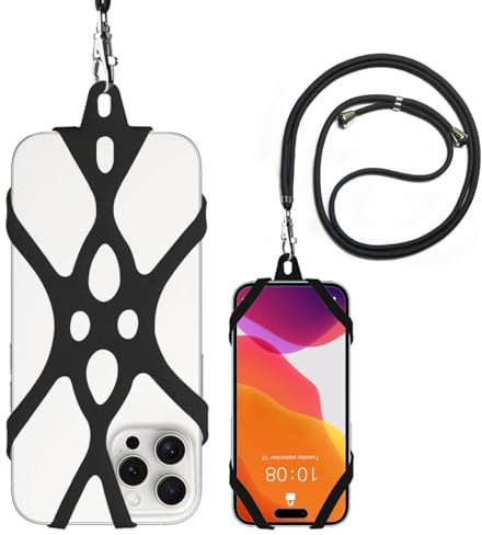 KixMalkinly Crossbody Phone Lanyard with 1.6M Nylon Neck Strap, 2 Pack AdjustableAnti-Theft Smartphones Strap, Adjustable Nylon Neck Strap Necklace Phone Compatiblewith Most Smartphones-Black