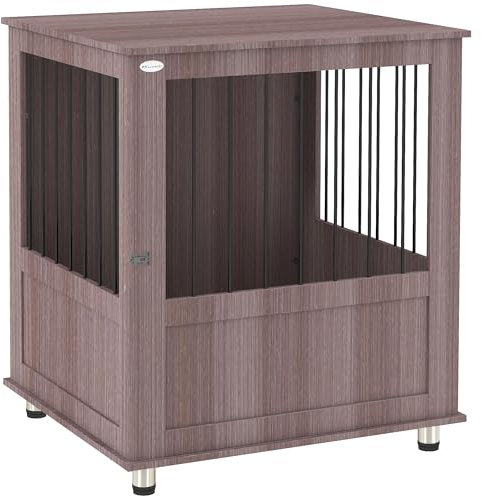 PawHut Dog Crate Furniture End Table, Pet Kennel for Small Dogs with Magnetic Door Indoor Animal Cage, Purple, 60 x 55 x 70 cm