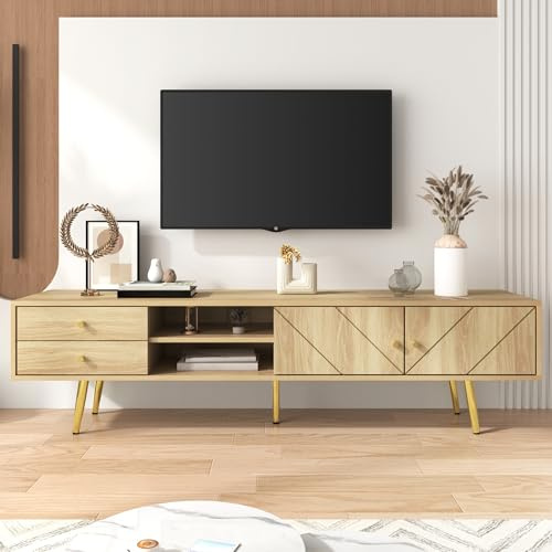 SACOOL Mobile TV con piedini dorati 160 cm, due cassetti e porte dal design unico