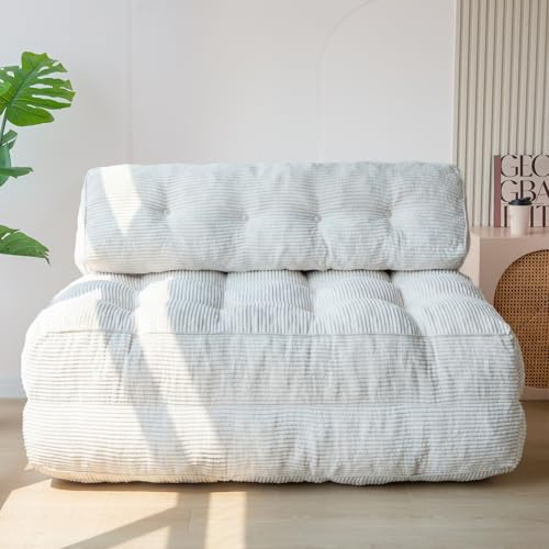 MAXYOYO Faltbares Schlafsofa umwandelbarer Schlafsessel mit Kissen, Matratze mit Rückenstütze, tragbarer Stuhl-Bett-Komfortable Bodensofa-Lounge für Wohnzimmer Schlafzimmer, Beige, Doppel