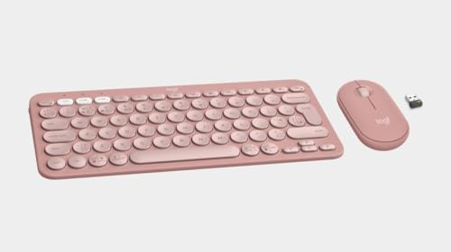 Logitech Pebble 2 Combo, kabellose Tastatur und Maus, leise und tragbar, anpassbar, Logi-Bolt, Bluetooth, Easy-Switch für Windows, macOS, iPadOS, Chrome - Rose
