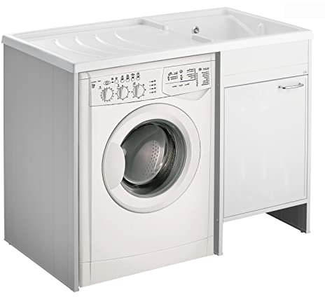 Waschbecken Waschmaschinenbezug Negrari Garden Kit Montage Schale Abdeckung Waschmaschine DX rechts SX links Tür Spüle Säure Achse Wasch Harz Kunststoff PVC Außen Innen L109 P60 109 x 60 H92 cm weiß