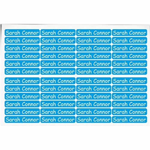 Indigos UG - Namensaufkleber Kinder Schule - 300 Sticker 36x7 mm - hellblau - personalisiert mit Wunschname - Etiketten für Schulheft, Schultüte, Federmappe, Stifte, Kindergarten