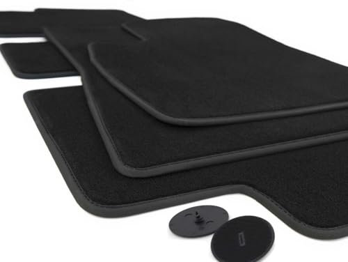 Fußmatten für Tesla Model 3 (alle) Premium Velours Automatten Autoteppich Original Klett Befestigung 3-teilig Schwarz Matten Set