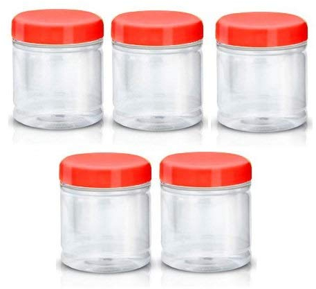 Round Clear Plastic Food Storage Canisters Jars Boxes Containers Tubs Screw Top (Pack of 5-200ml)
