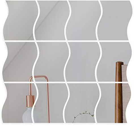 VINFUTUR 12pcs Miroir Autocollant Mural Argenté Miroir Murale adhesif Forme en Vagues DIY Decal Miroir de Style pour Décoration Bureau Maison Chambre - 12 * 9.5cm