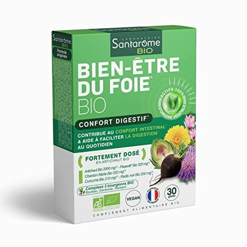Santarome Bio - Bien-Être du Foie | Complément Alimentaire Digestion | Action Drainante & Anti-Oxydante - A base de plantes - Artichaut, Radis Noir | 30 gélules | Végan |Made In France