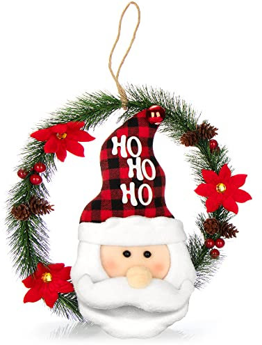 com-four® Weihnachtskranz mit Weihnachtsmann - Tür Kranz Weihnachten - Adventskranz - Weihnachtsdeko - Ø ca. 35 cm (Weihnachtsmann mit Blumen)