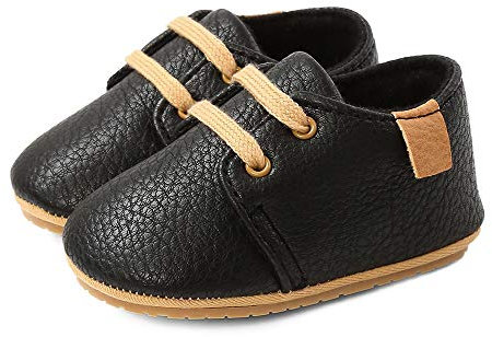 LACOFIA Zapatos Oxford con Cordones para Bebé Niños Zapatillas Primeros Pasos Antideslizantes para Bebés Negro 3-6 Meses