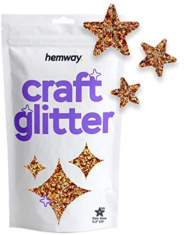 Hemway Craft Glitter - 3D Star Shaped 50g Gold Holographic | Metallic Sequin for Resin & Epoxy Crafts | Supplies for Tumblers, Cards, Jewellery, Candle, Hair, Face, Body & Nail Art
