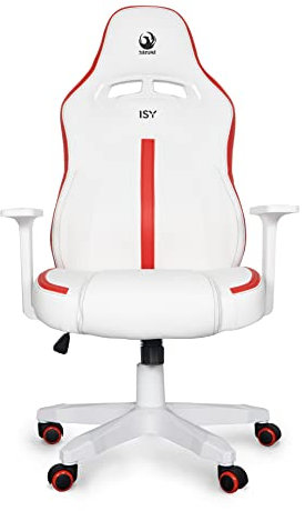 UNIVERSALBLUE Silla Gaming Ergonómica - Altura Ajustable - Silla para Oficina, Escritorio de Tela y Reposabrazos - Roja y Blanca - 5 Ruedas para Mayor Movilidad