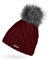 Neverless® Damen Strick-Mütze gefüttert mit Fleece Grobstrick Zopfmuster Fell-Bommel Kunstfell Bommelmütze Bordeaux