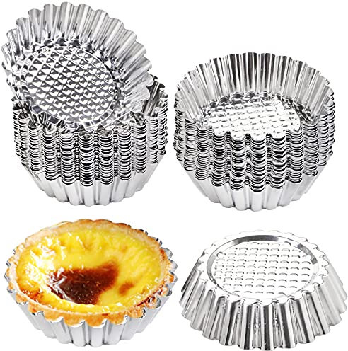 Dicunoy 30 PCS Egg Tart Mold for Baking, 3.8 Inch Stainless Steel Mini Tart Tin Pans, Ensaymada Molder Filipino, Pie Tartlet Cupcake Cake Muffin Mold