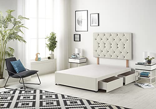 Bed Centre Premier Divan Base with 2 Drawers and Matching Headboard - Available in Multiple Fabrics and Colours (3FT Single, Plush Ivory)