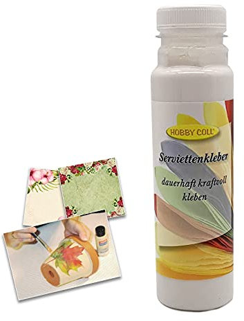 HOBBY COLL® Serviettenkleber Kleber & Lack Serviettenlack Glänzend für Serviettentechnik Decoupage (250 ml)