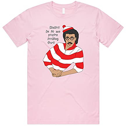 Sanfran Clothing Hello is It Me You're Looking for Funny 90's Lionel Richie Wally T-Shirt, hellrosa, S