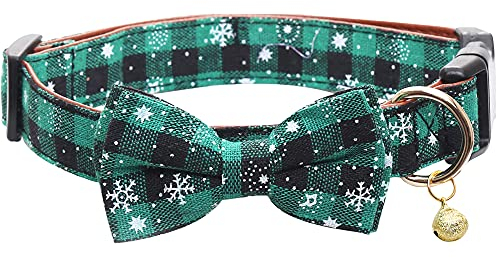 Hundehalsband, weihnachtliches Schneeflocken-Motiv, verstellbar, mit niedlicher Fliege und Glöckchen