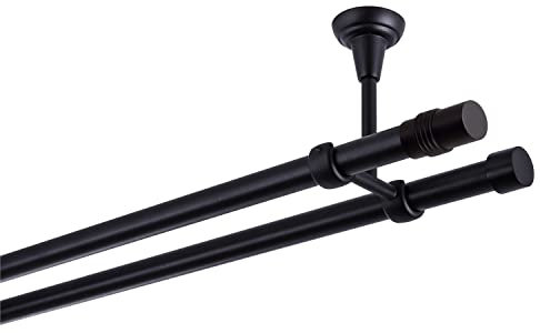Bastone per tende nero, 420 cm, 2 binari, 19 mm, in metallo, fissaggio a soffitto, cilindro