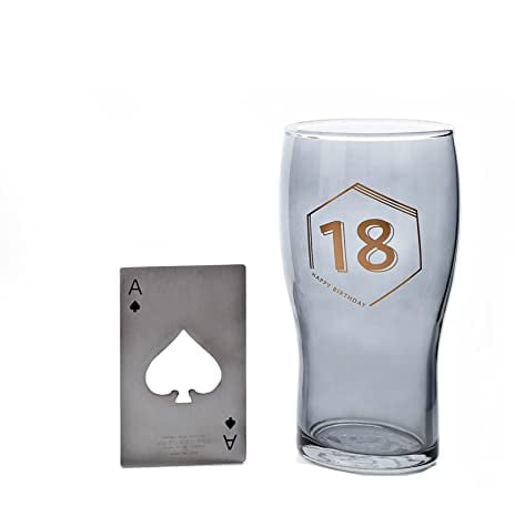 Pint Beer Glass and Bottle Opener Set - Birthday - 18th