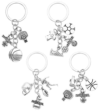 eMagTech 2pcs Porte-clés Basket-Ball Sport Porte-clés de Voiture Clé Décoration Sac À Dos Ornement Sac à Main Suspendu Pendentif pour Amateurs de Sport, Argent