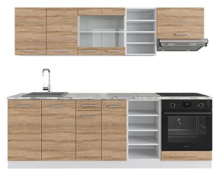 Vicco Küchenzeile R-Line, Küchenblock, Sonoma/Weiß, 240 cm ohne Arbeitsplatte