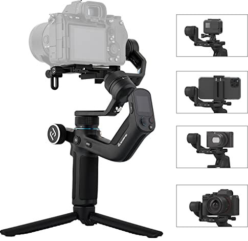Feiyu [Offiziell] SCORP Mini All in 1 Stabilisator-Gimbal für Spiegellose Kamera/GoPro/Handy, 3 Achsen Gimbal Kompatibel mit Sony,Canon,iPhone,GoPro11/10/9/8, Touchscreen,13 Stunden Akkulaufzeit