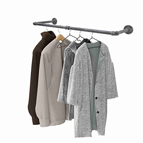 LINKPIPES Industrielle Wandmontierte Kleidung Rack Heavy Duty Platz Sparende Mehrzweck Kleidungsstange Bar, Abnehmbar, 24 inch (Schwarz Grau)