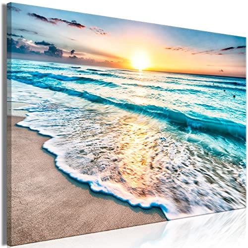 decomonkey Bilder Meer Sonne 120x80 cm 1 Teilig Leinwandbilder Bild auf Leinwand Vlies Wandbild Kunstdruck Wanddeko Wand Wohnzimmer Wanddekoration Deko Haus Natur Landschaft Strand Himmel Blau