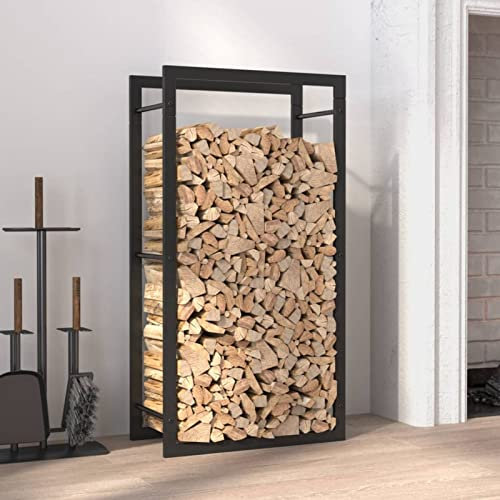 XIAOGUANG Brennholzregal, Kaminholzregal, Brennholz Regal Außen, Holzregal, Kaminholz Ablage Innen, Outdoor Firewood Racks, Mattschwarz 50x28x94 cm Stahl
