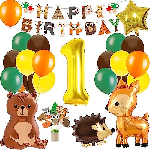 1 Geburtstag Junge Mädchen,Kindergeburtstag Deko,Geburtstagsdeko 1 Jahr,Waldtiere Dschungel Geburtstag Deko