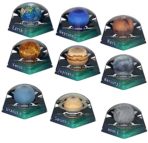 Generic 3D Printed Artisan Keycaps - R1/Esc Transparent Planetary & Lunar Keycaps for Cherry MX Standard Mechanical Keyboards - Earth