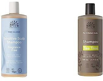 Urtekram Champú Orgánico Sin Fragancia - Find Balance, vegano y natural, Sensible, 500 ml & Champú de Arbol de Té para Cuero Cabelludo Irritado - 500 ml