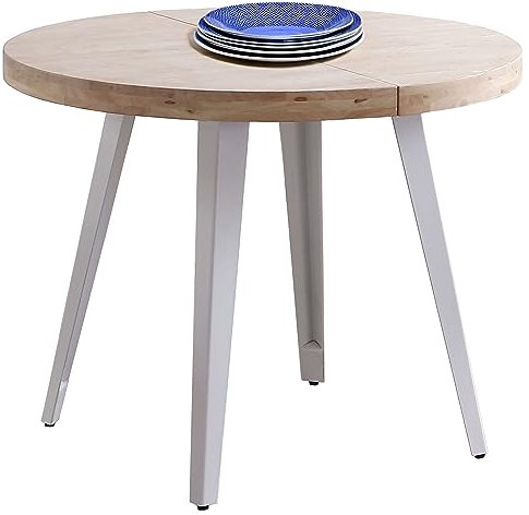 Miroytengo Mesa Salón Comedor Redonda Extensible Bali Color Roble Nordish y Blanco 76x100-180x100 cm