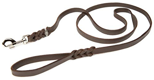 CopcoPet - Fettlederleine 1 m x 15 mm, Braun, Hunde-Leine aus Leder mit verchromtem Karabiner, geflochtene Hunde-Führleine Leder