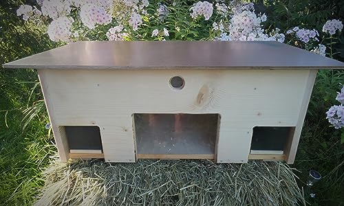 Igelfutterhaus mit Beobachtungsfenster 80cm x 40cm x 32cm Igelhotel 18mm Vollholz Witterungsbeständig Labyrintheingang easytouch-Rattenklappe (Fichte Natur, Mit Beobachtungsfenster ohne Boden)