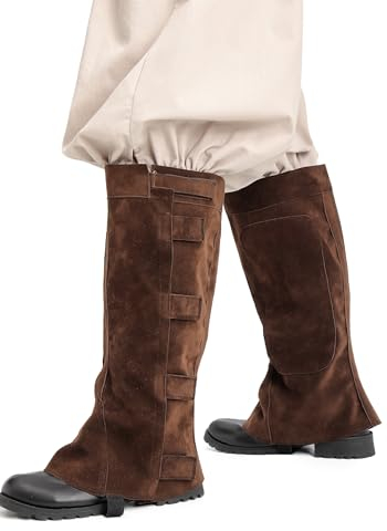 FURPHI Mittelalterliche Stiefel Abdeckungen Renaissance Gamaschen mit Klebeband Halloween Piraten Kostüm Zubehör, Braun, Einheitsgröße