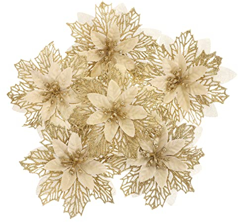 ifundom 6st Weihnachtsdekorationen Künstliche Für Kranz Glitzernde Weihnachtsauswahl Weihnachtssterne Grüne Schlafzimmerdekoration Christbaumschmuck Plastik Goldene Weihnachten