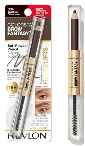 Revlon ColorStay Brow Fantasy, All In One Eyebrow Powder Pencil with Shaping Clear Gel, Gel Infused with Panthenol, Smudge-proof, 16HR Visibly Full Brows, 004 Dark Brown