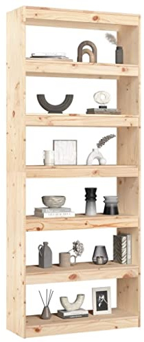 Natulvd Bücherschrank aus Holz, Raumteiler für Wohnzimmer, Flur, 80 x 30 cm, Bücherregal, Aufbewahrung, Präsentationsregal, Heim-Organizer, Raumtrennung, Bücherregal - Braun - 6 Etagen