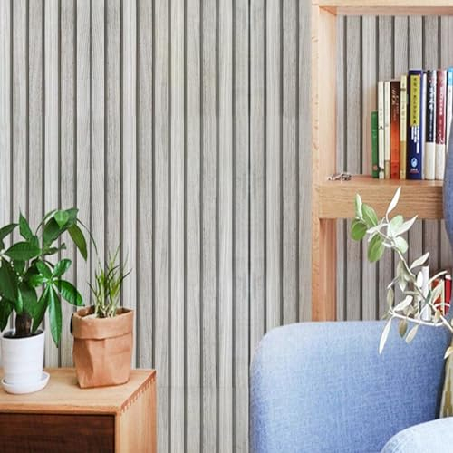 JOLIHOME Papier Peint Autocollant Gris Clair Effet Grille de Bois Rouleaux de Film Vinyle Imperméable et Amovible pour Cuisine Douche Chambre à Coucher 44,5x500cm