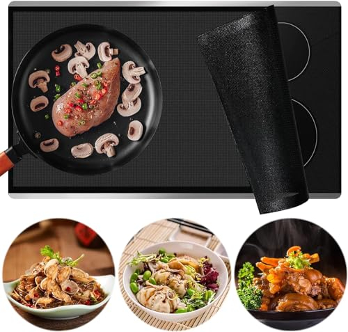 MeYuxg Große Induktion Schutzmatte 61x53cm, Hitzebeständige Unterlage Induktionsmatte, Rutschfest Silikon Induktionskochfeld Schutzmatte, Silikonmatte Multifunktional für Induktionsherd (Mesh Schwarz)