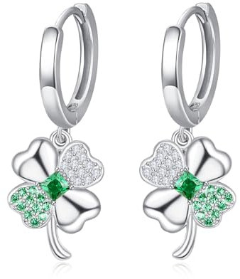 KINGWHYTE Vierblättrige Kleeblatt-Ohrringe 925 Sterling Silber Irische Grüne Ohrringe Hängend für Frauen St Patricks Day Ohrhaenger Irischer Schmuck Geschenke für Frauen Damen