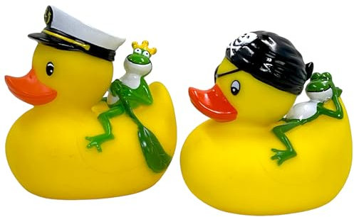 MIJOMA 2er Set Badeenten Badewannenspielzeug, Handbemalt & Latexfrei, Perfekt für Partys, Geburtstage, Weihnachten, Baby-Partys & Mehr – Tolle Badezimmerdekoration, 8 cm Hoch (Pirat & Kapitän)