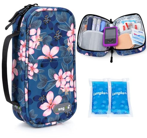 YOUSHARES Insulin Kühltasche mit 2 Kühlakku - 21 * 11.5 * 6CM Tragbar, aber großes Fassungsvermögen Medikamenten Etui für Diabetiker Halten Sie die Vorräte Sicher und Kalt Diabetes Tasche (Magnolie)