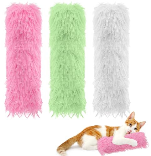 Pinenuts Lot de 3 jouets interactifs à herbe à chat avec herbe à chat et oreiller froissé en peluche pour chats d'intérieur (vert + rose + blanc)